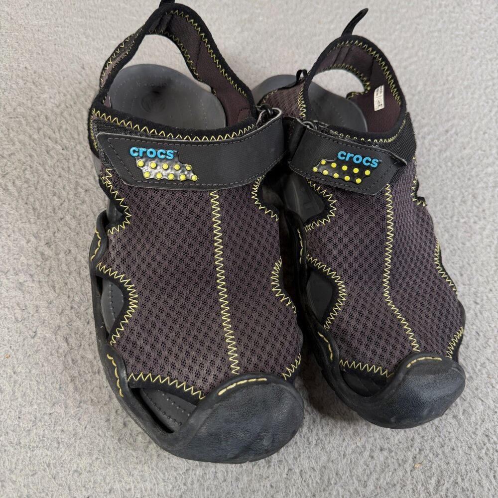 CROCS SwiftWater Deck Sandals‎ Mens 10 M Black Mesh Fisherman  Water Shoes 15041